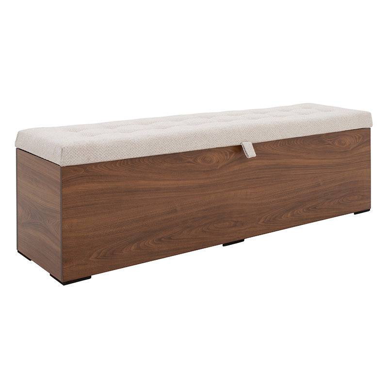 Zapatera Kenia de estilo beige con estructura de melamina y tapiz de tela, con dimensiones de 155x47x40 cm.