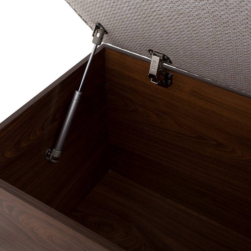 Zapatera Kenia de estilo beige, estructura de melamina y tapiz de tela, con dimensiones de 155x47x40 cm.