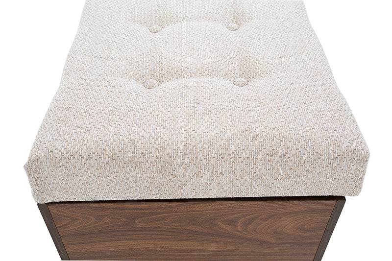 Zapatera Kenia deurope.com.mx en beige con estructura de melamina y tela, de 155 cm de altura y 40 cm de fondo.