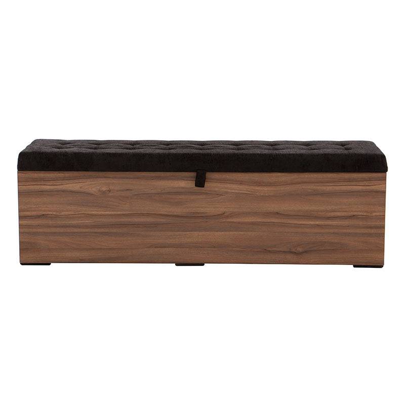 Zapatera Lazy deurope.com.mx en madera nogal negra con estructura de melamina y tapiz de tela, 120 cm de alto y 47 cm de fondo