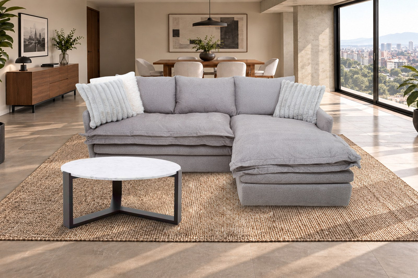 Sala modular gris con mesa de centro