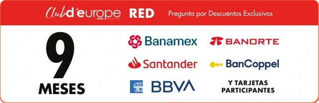 Club d’europe Red: 9 meses con Banamex, Banorte, Santander, BanCoppel, BBVA y tarjetas participantes